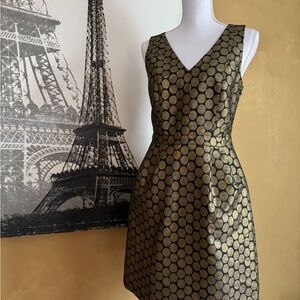 J. Crew Metallic Black and Gold Polka Dot Mini Dress